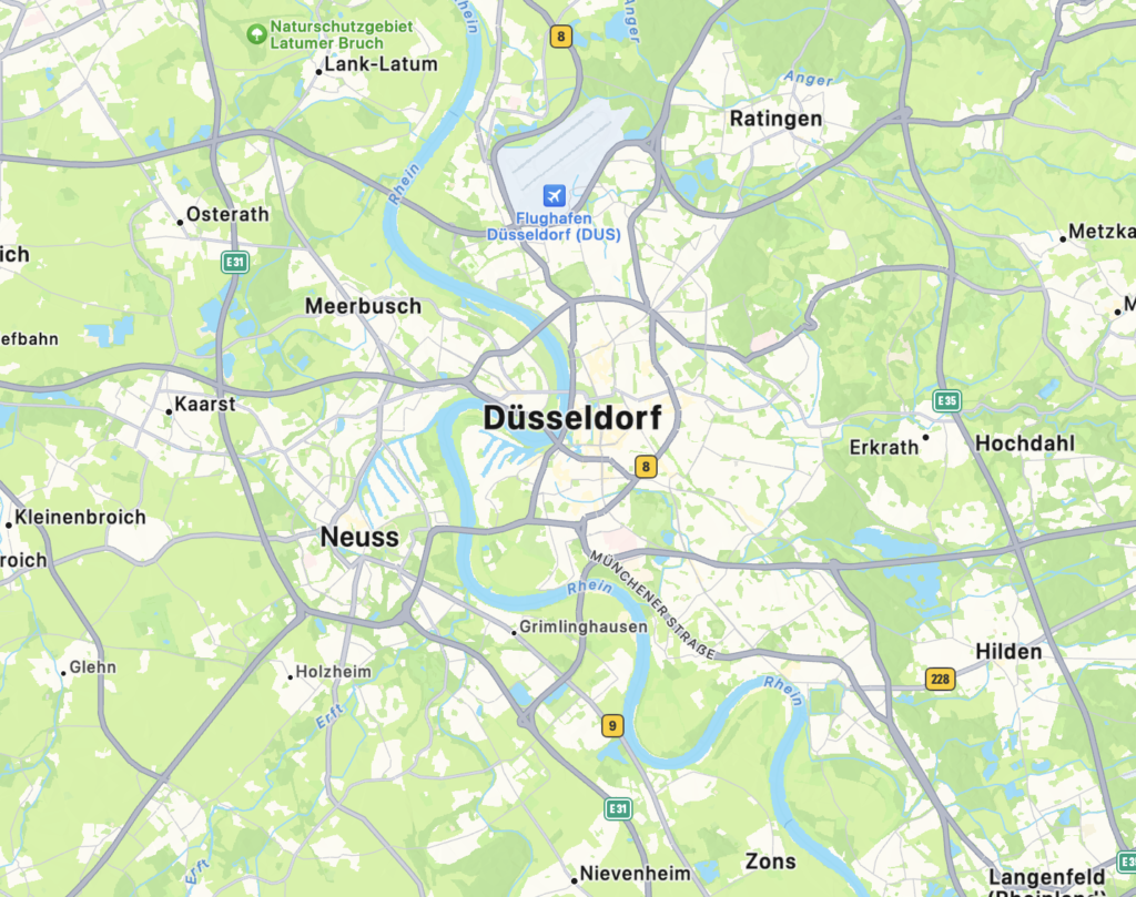 Landkarte Düsseldorf, Solaranlage in Düsseldorf und Umgebung