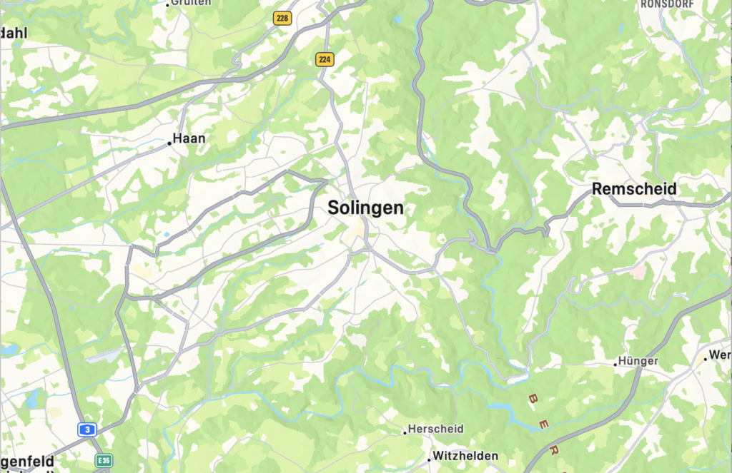 Landkarte Solingen, Solaranlage in Solingen und Umgebung